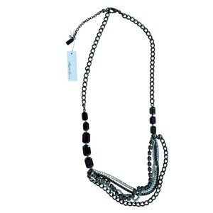 Kenneth Cole Womens Multi-Chain Necklace Black Stone Accents & Adjustable Extend